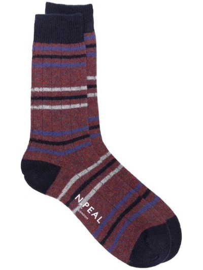 Shop N.peal Striped Long Socks In Red