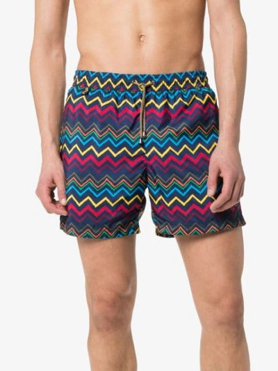 Shop Missoni Zigzag Print Drawstring Swimming Trunks In Blue