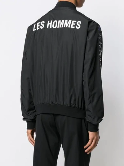 Shop Les Hommes Printed Logo Bomber Jacket In Black