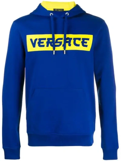 Shop Versace Logo Print Hoodie In A124 Blue