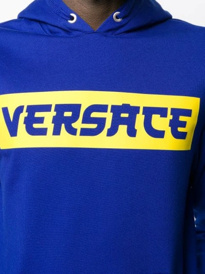 Shop Versace Logo Print Hoodie In A124 Blue