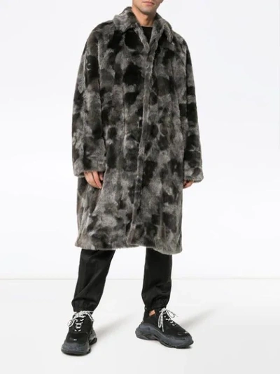 Shop Balenciaga Faux Fur Opera Car Coat In Grey