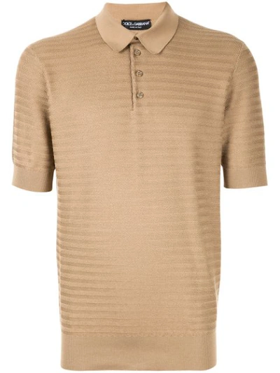 Shop Dolce & Gabbana Henley Polo Shirt In Brown