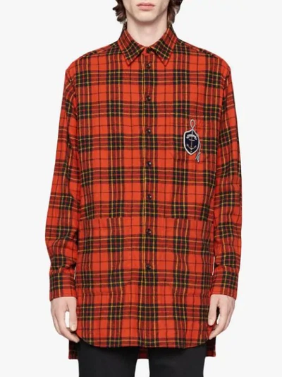 Shop Gucci Oversize Check Wool Shirt With Anchor In Orange