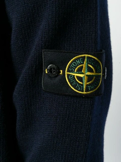 Shop Stone Island Logo Button-down Cardigan In Blue