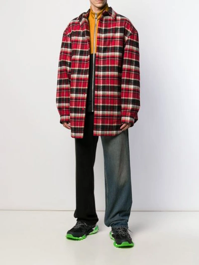 Shop Balenciaga Oversized Checked Flap Shirt In Red