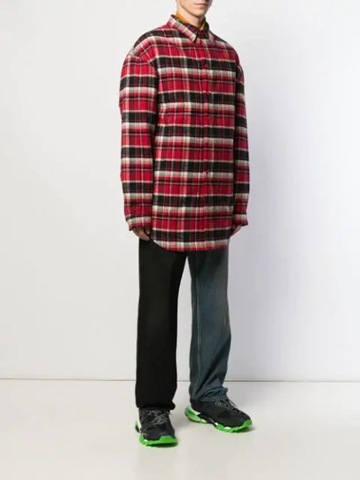 BALENCIAGA OVERSIZED CHECKED FLAP SHIRT - 红色