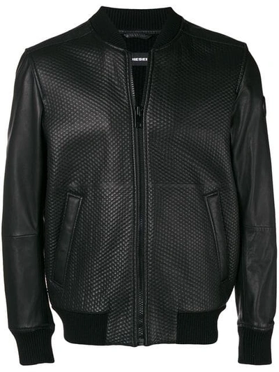 Shop Diesel Leather Bomber Jacket In Black