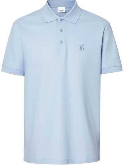 Shop Burberry Monogram Motif Cotton Piqué Polo Shirt In Blue