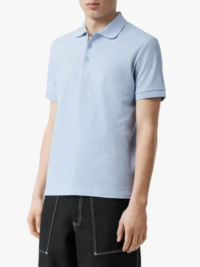 Shop Burberry Monogram Motif Cotton Piqué Polo Shirt In Blue