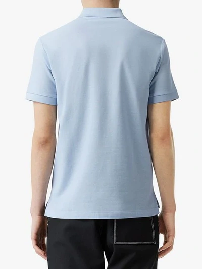 Shop Burberry Monogram Motif Cotton Piqué Polo Shirt In Blue