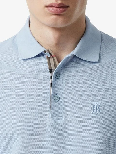 Shop Burberry Monogram Motif Cotton Piqué Polo Shirt In Blue