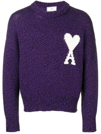 Shop Ami Alexandre Mattiussi Intarsia Knit Jumper In 034 Noir/violet