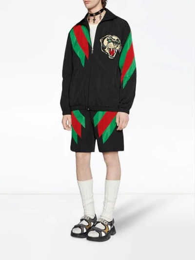 Shop Gucci Nylon Shorts With Web Intarsia In Black