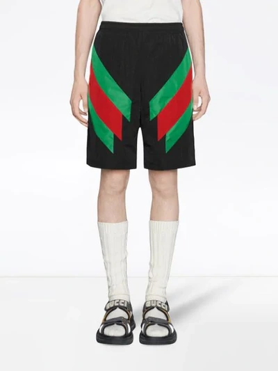 Shop Gucci Nylon Shorts With Web Intarsia In Black