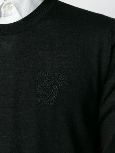 Shop Versace Embroidered Logo Sweater In Black