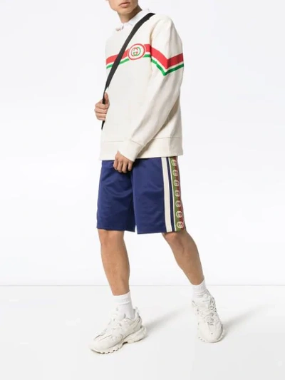 Shop Gucci Gg Stripe Track Shorts In Blue