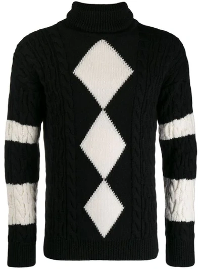 Shop Saint Laurent Roll Neck Argyle Jumper In Black