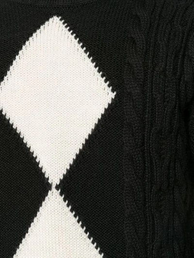 Shop Saint Laurent Roll Neck Argyle Jumper In Black