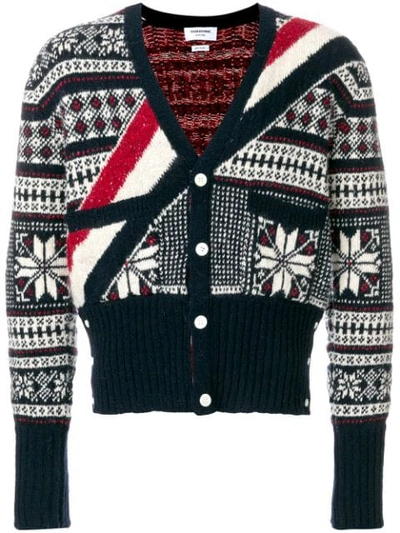 Shop Thom Browne Winter Fair Isle Tweed V-neck Cardigan - Multicolour
