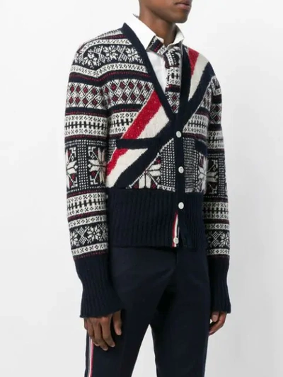 Shop Thom Browne Winter Fair Isle Tweed V-neck Cardigan - Multicolour