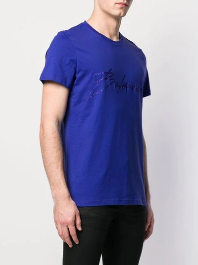 Shop Balmain Glitter Logo T-shirt In Blue