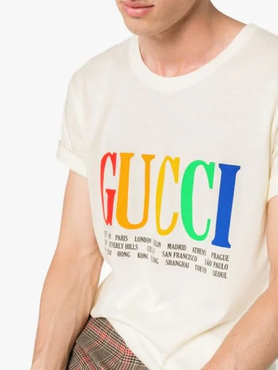 Shop Gucci Rainbow Cities Print Cotton T Shirt In 7550 Beige