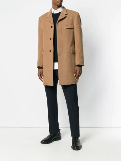 Shop Thom Browne Buttoned Up Longsleeved Coat