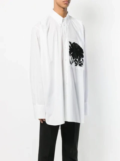 Shop Ann Demeulemeester Oversize Embroidered Pocket Shirt In White