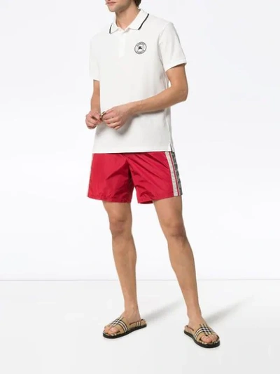 Shop Gucci Monogram Stripe Swim Shorts In Red