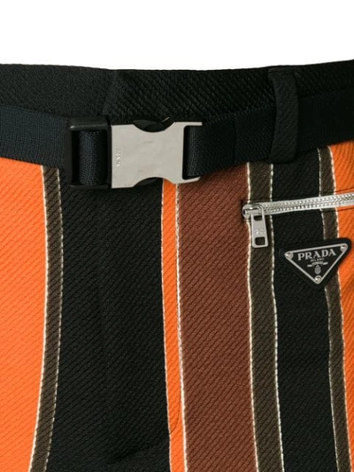 Shop Prada Striped Logo Swim Shorts In Orange