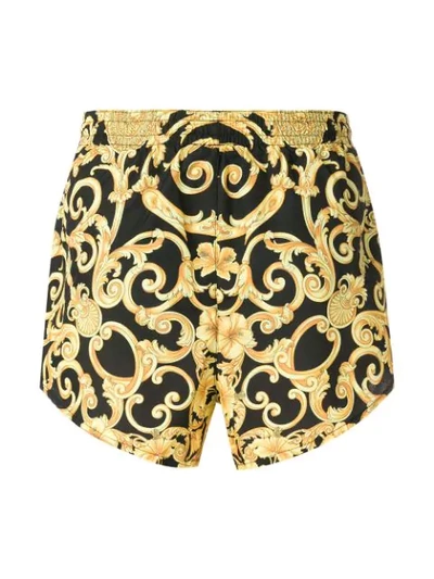 Shop Versace Baroque Print Swim Shorts In Yellow