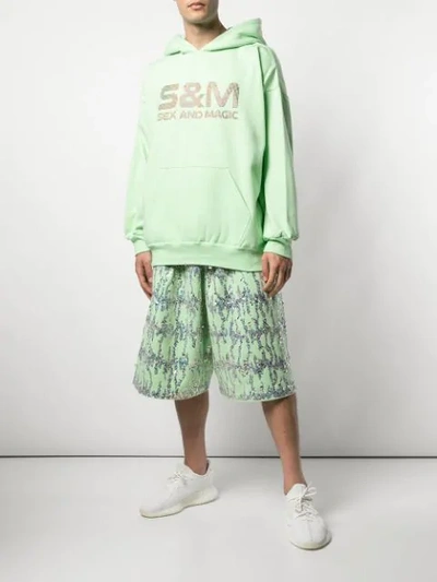 Shop Ashish Sequin Fleece Bermuda Shorts In Green