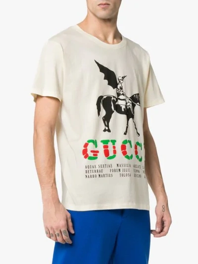 Shop Gucci Winged Jockey Guccy Logo T-shirt In Neutrals