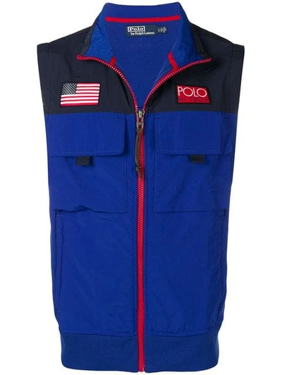 Shop Polo Ralph Lauren Embroidered Logo Gilet In Blue
