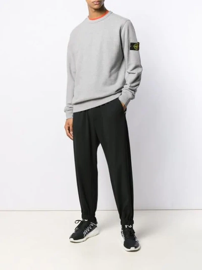 Shop Stone Island Ribbed Crew Neck Jumper In Grey