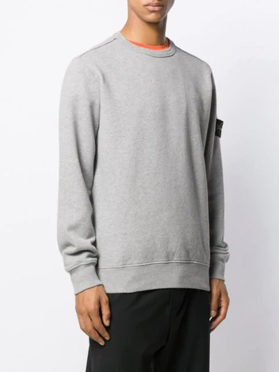 Shop Stone Island Ribbed Crew Neck Jumper In Grey