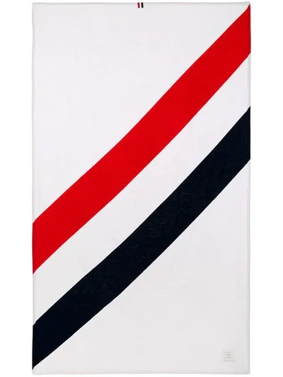 Shop Thom Browne Diagonal Stripe Beach Towel In White