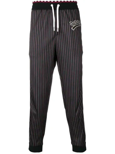 Shop Versace Team Logo Pinstripe Track Pants In Black