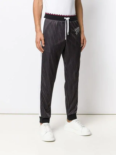 Shop Versace Team Logo Pinstripe Track Pants In Black