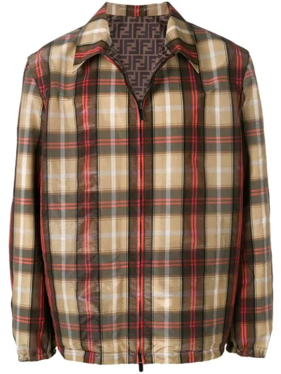 Shop Fendi Check Shirt Jacket In Brown