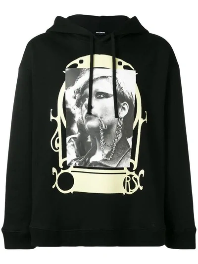 Shop Raf Simons Printed Hoodie In Black