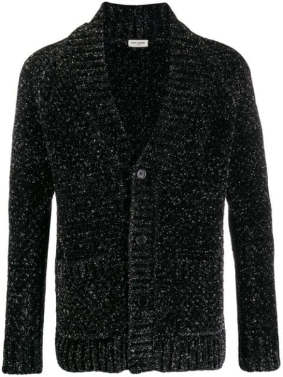 SAINT LAURENT GLITTER EFFECT V-NECK CARDIGAN - 黑色