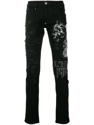 Shop Philipp Plein Skull Slim Fit Jeans In Black