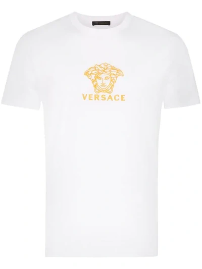 Shop Versace Embroidered Medusa Logo Cotton T-shirt In White