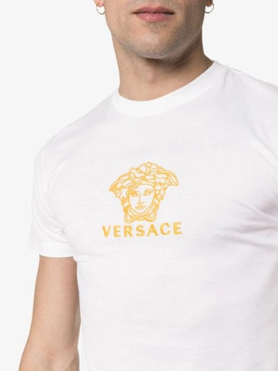 Shop Versace Embroidered Medusa Logo Cotton T-shirt In White