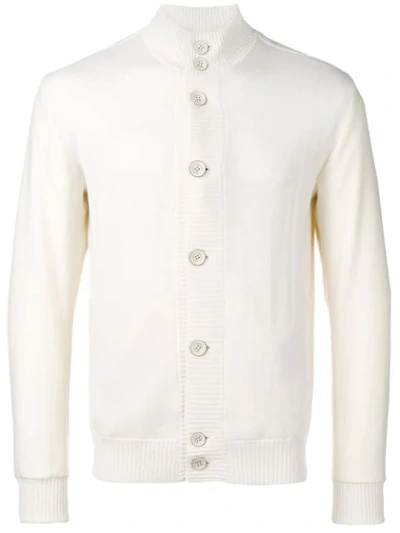 Shop Herno Ribbed Trim Cardigan In White