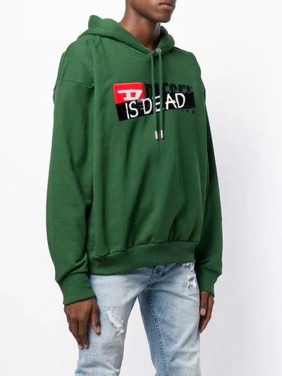 Shop Diesel Logo Print Hoodie In Green