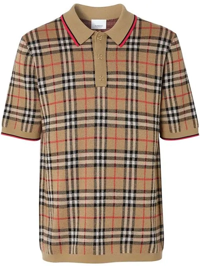 Shop Burberry Vintage Check Merino Wool Polo Shirt In Neutrals