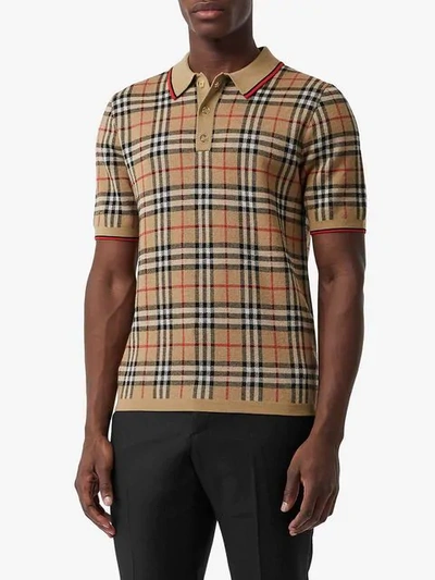 Shop Burberry Vintage Check Merino Wool Polo Shirt In Neutrals